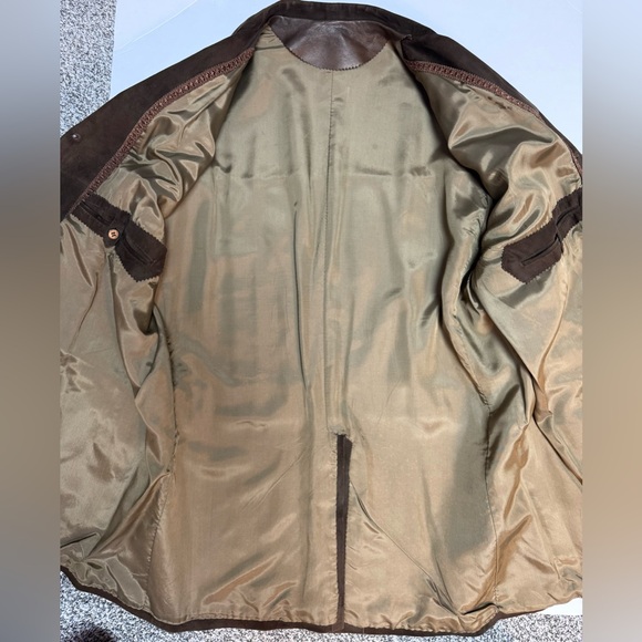 Men's Vintage Brown Suede Jacket, belt and pockets, L - Picture 9 of 16